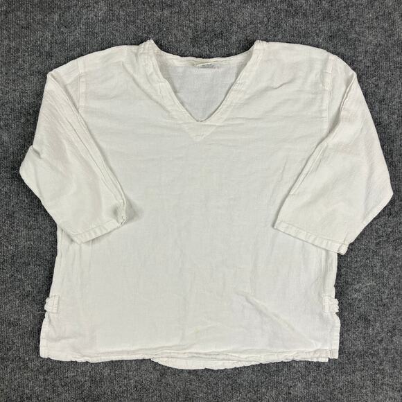 Drawstrings of Malibu Shirt Women's Medium White 3/4 Sleeve V-Neck Lightweight - Picture 1 of 8
